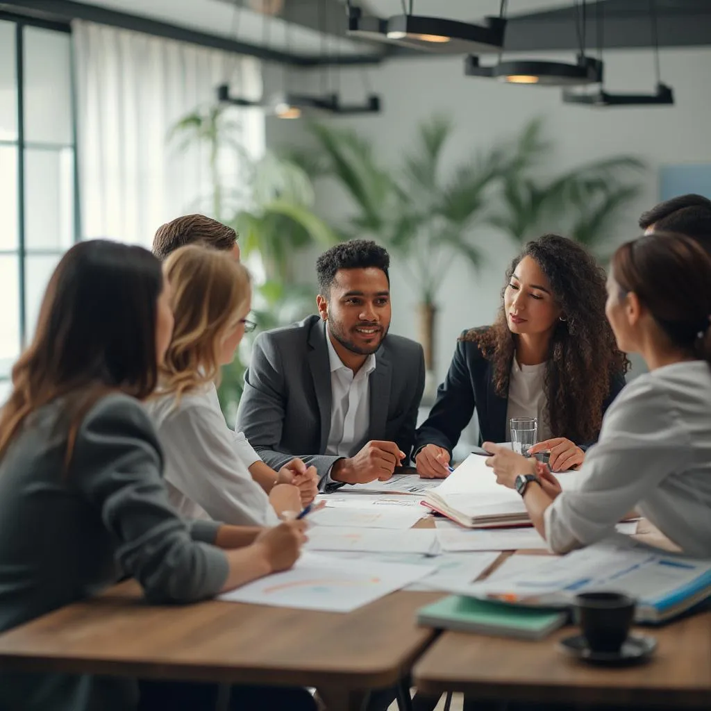 Equipo discutiendo estrategia financiera en Colombia